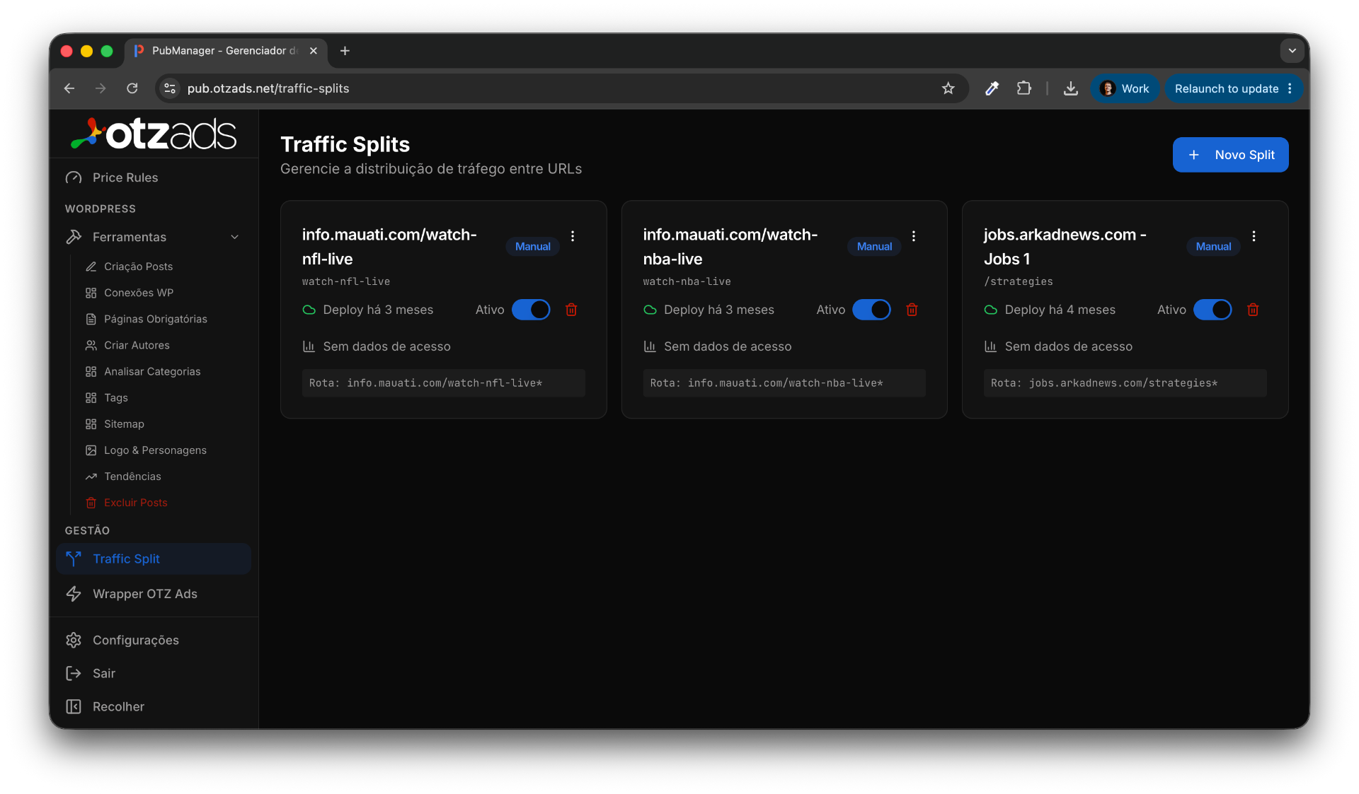 PubManager — Traffic Split