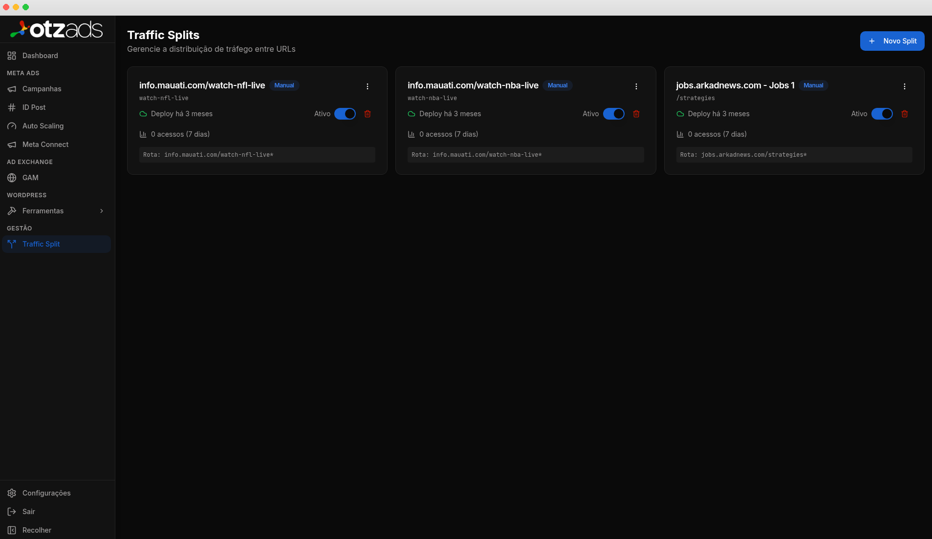 PubManager — Traffic Split